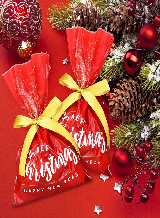 Tenare 100 Pieces Christmas Treat Bags Money Candy Cellophane Bag Loot Bags for Party with 22 Yards Beige Ribbon for Party Favor Party Supplies, 6 x 9 Inch(Delicate Style) - Image 5